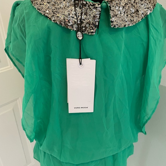 Vero Fashion green blouse with sequins size S - Picture 9 of 9